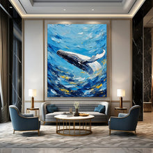 Load image into Gallery viewer, Blue and White Whale Abstract Painting, Ideal for Coastal Nursery & Ocean - Lover’s Den LargeART1881