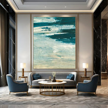 Load image into Gallery viewer, “Seascape Swirl” - Blues, whites, dynamic brushstrokes, ocean motion DTP176