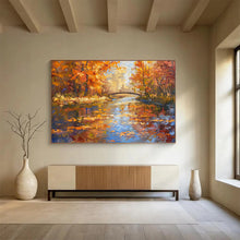Load image into Gallery viewer, Autumn River Bridge Large - Scale Hand - painted Abstract Acrylic Art DLZ196