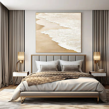 Load image into Gallery viewer, White Waves on Beige Abstract Canvas Painting, Suited for Coastal - Themed Nursery & Relaxing Spa LargeART1101