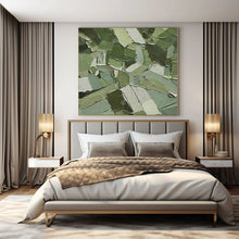 Load image into Gallery viewer, Grand Hand - painted Patchwork Green Textures Acrylic Art for Eclectic Lounges LargeART0201