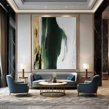 Load image into Gallery viewer, “Gold Accent Green and White” - Green, White, Gold Abstract Art on Canvas DKH1204