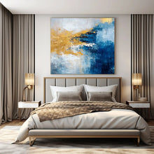 Load image into Gallery viewer, Blue & Gold Abstract Fusion Acrylic Art, Great for Hotel Lobby & Master Bedroom LargeART1009