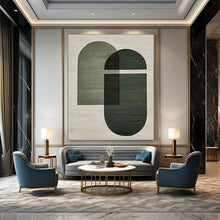 Load image into Gallery viewer, “Modern Green Geometric Forms” - Green, Grey Abstract Art on Canvas DKH1131