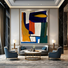 Load image into Gallery viewer, “Bold Color Block Composition” - Blue, Orange, Green Abstract Art on Canvas DKH1187