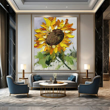 Load image into Gallery viewer, Impasto Abstract Sunflower Art, Textured Yellow - Petaled Painting for Country Kitchen & Garden - Themed Dining Room LargeART2199