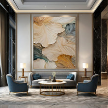 Load image into Gallery viewer, “3D Floral Leaf Detail” - Beige and Green Textured Art on Canvas DKH1385