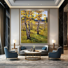 Load image into Gallery viewer, “Autumn Birch Field Scene” - Yellow, Green, Brown Landscape Art on Canvas DKH1284