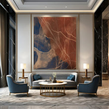 Load image into Gallery viewer, “Curved Lines on Blue and Brown” – Delicate Abstract with Curved White Lines DTP120