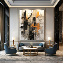 Load image into Gallery viewer, “Dynamic Black, Gray, and Orange Abstract” – Energetic Abstract with Bold Lines DTP116