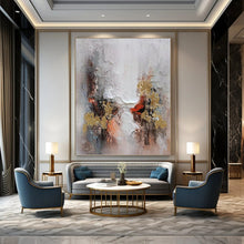 Load image into Gallery viewer, “Abstract Textured Landscape with Gold Accents” - Grey, Gold, Red Abstract Art on Canvas DKH1168