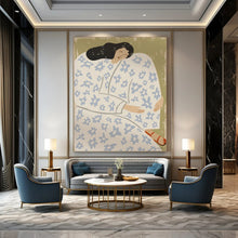 Load image into Gallery viewer, “Floral - Clad Resting Figure” - Green, Blue, White Abstract Figural Art on Canvas DKH1146