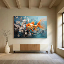 Load image into Gallery viewer, Vivid Goldfish and Flowers Painting on Canvas - “Elegant Aquatic Beauty” DKH764
