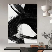 Load image into Gallery viewer, Intense Black Ink Crescendos – Dramatic Black Brushstrokes on White Abstract DTP196
