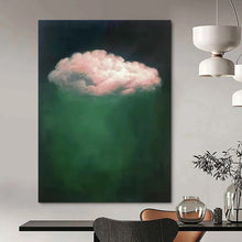 Load image into Gallery viewer, Pink Cloud on Green Abstract Painting, Suited for Eclectic Bedroom & Whimsical Garden Room LargeART1442