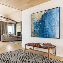 Load image into Gallery viewer, Hand - Painted Blue - Gold Mottled Abstract Acrylic Art for Art Gallery Wall Decoration LargeART1634