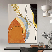 Load image into Gallery viewer, “Colorful Shapes & Gold Streaks” - Modern Abstract Art on Canvas DKH1515