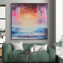 Load image into Gallery viewer, Hand - painted Extensive Dreamy Coastal Sunset Abstract Acrylic Art for Relaxing Family Rooms LargeART0058