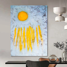 Load image into Gallery viewer, “Sunrise Strokes” - Bold Yellow Sun and Ray Art, Abstract Painting on Canvas DKH1089