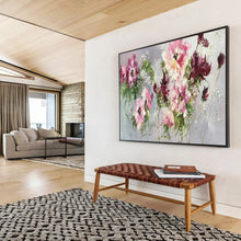 Load image into Gallery viewer, Hand - painted Large - scale Pink and Purple Flower Bouquet Acrylic Art for Elegant Dining Spaces LargeART1764