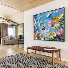 Load image into Gallery viewer, Impasto Flower “Bee - Kissed Blooms” Painting on Canvas, Textured Floral Art DKH834