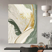 Load image into Gallery viewer, “Green & Gold Abstract Swirls” - Luxe Abstract Art on Canvas DKH1495