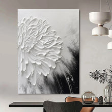 Load image into Gallery viewer, Impasto Abstract Flower Art, Monochromatic White - Toned Painting for Minimalist Bedroom & Serene Meditation Space LargeART2216