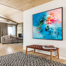 Load image into Gallery viewer, Blue - Pink Abstract Floral Painting - Ideal for Coastal Bedroom & Romantic Restaurant DKH030