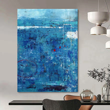 Load image into Gallery viewer, “Textured Blue Depths” - Blue with Red Accents Abstract Art on Canvas DKH1100