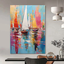 Load image into Gallery viewer, Colorful Sailboat Abstract Canvas Painting, Ideal for Coastal Living Room & Nautical - Themed Café LargeART1278