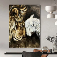 Load image into Gallery viewer, “Lion & Lamb Harmony” - Symbolic Animal Art on Canvas DKH1452