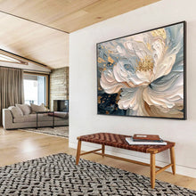 Load image into Gallery viewer, Gold - Accented Floral Abstract Painting on Canvas - “Elegant Blossom” DKH682