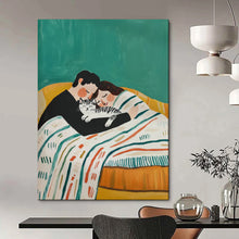 Load image into Gallery viewer, Green - Yellow Abstract Family Scene Painting, Ideal for Cozy Living Room & Warm Bedroom LargeART2043