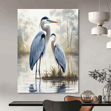 Load image into Gallery viewer, “Serene Heron Pair” - Blue and Green Wildlife Art on Canvas DKH1400