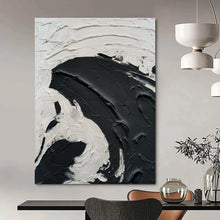 Load image into Gallery viewer, “Bold Contrast Swirl” – Thick black and white impasto, large swirling motion, deep texture DTP389