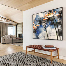 Load image into Gallery viewer, Ink - Style Lotus Flower Abstract Painting on Canvas - “Elegant Purity” DKH627