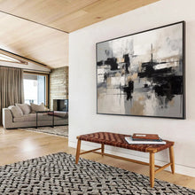 Load image into Gallery viewer, Monochromatic Geometric Abstract Painting On Canvas for Modern Office & Art - Loving Library DKH335
