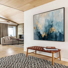 Load image into Gallery viewer, Hand - painted Oversized Blue - Gray Abstract with Gold Accents Acrylic Art for Sophisticated Living Rooms LargeART1755