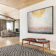 Load image into Gallery viewer, Hand - painted Large - scale Moon and Birds Scene Acrylic Art for Calming Bedrooms LargeART1773