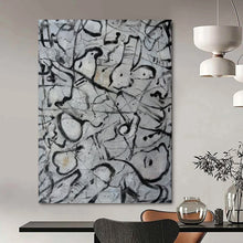 Load image into Gallery viewer, “Black and White Abstract Doodles” - Expressive Line Art on Canvas DKH1591