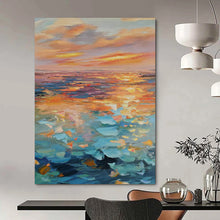 Load image into Gallery viewer, Impressionistic Abstract Seaside Sunset, Vibrant Color - Blended Coastal Art for Beach House Living Room & Relaxation Nook LargeART2204