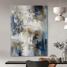 Load image into Gallery viewer, Blue, Gray, and Gold Abstract Canvas Painting, Perfect for Luxury Penthouse Living Room & High - End Art Gallery LargeART1303