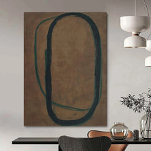 Load image into Gallery viewer, “Oval Line Overlap” - Brown, Green, Black Abstract Line Art on Canvas DKH1153