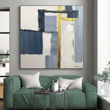 Load image into Gallery viewer, Large - Scale Blue - Gray - Gold Abstract Art for Modern Office & Stylish Living Room LargeART0514