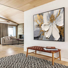 Load image into Gallery viewer, Hand - painted 3D White Flower with Gold Accents Acrylic Art for Glamorous Bedroom Headboards LargeART1703