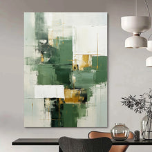 Load image into Gallery viewer, Oversized Hand - painted Green and Gold Geometric Mix Acrylic Art for Modern - Chic Dining Rooms LargeART0199