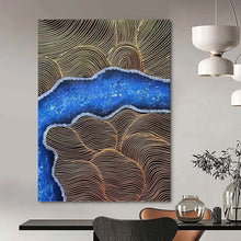Load image into Gallery viewer, “Gold and Blue Abstract Wave” - Gold, Blue Abstract Art on Canvas DKH1345