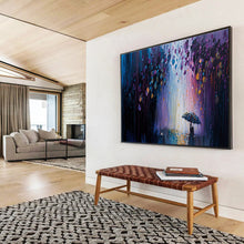 Load image into Gallery viewer, Rainy Night “Colorful Downpour” Painting on Canvas, Romantic Weather Art DKH876