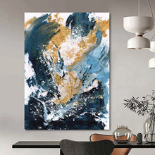 Load image into Gallery viewer, Gold & Blue Abstract Splash – Energetic Acrylic Painting DTP234