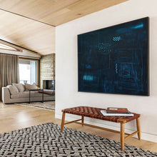 Load image into Gallery viewer, Dark Blue Abstract Line Painting - Great for Industrial Office & Mysterious Library DKH023